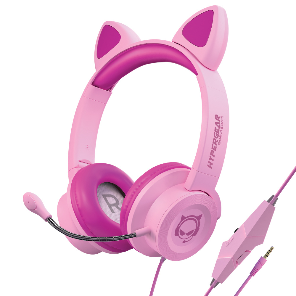 HyperGear Audífonos Gamer para Niños Kombat Kitty, Alámbrico, 1.8 Metros, 3.5mm, Rosa
