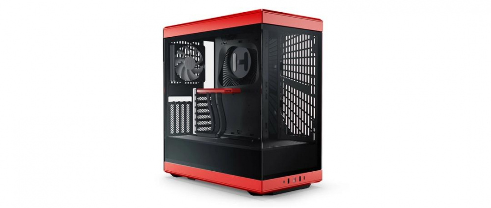 Gabinete HYTE Y40 con Ventana, Midi-Tower, ATX/ITX/micro-ATX, USB 3.0, sin Fuente, 2 Ventiladores Instalados, Negro/Rojo