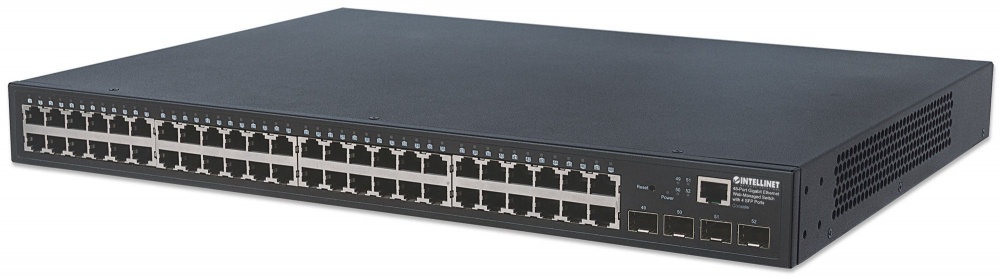 Switch Intellinet Gigabit Ethernet 561334, 48 Puertos 10/100/1000Mbps + 4 Puertos SFP, 104 Gbit/s, 8000 Entradas - Administrable