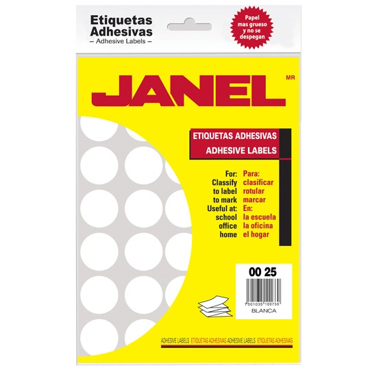 Janel Etiqueta No.12, 700 Etiquetas de Diámetro 1/4'', Blanco