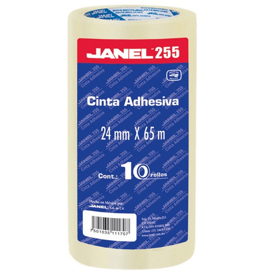 Janel Cinta Adhesiva Mod. 119, 1 Rollo de 24mmx65m, 10 Piezas