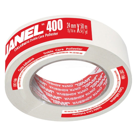 Janel Cinta Doble Capa 400, 1 Rollo de 24mm x 50m, Blanco