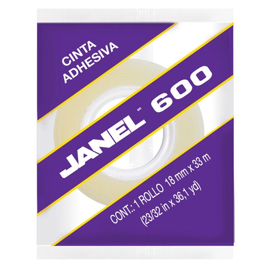 Janel Cinta Adhesiva Mod. 600, 1 Rollo de 18mm x 33m, Transparente