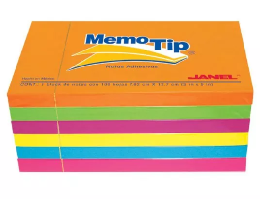Janel Notas Adhesivas Removibles de 5'' x 3'',  Block de 100 Hojas, 3 Colores
