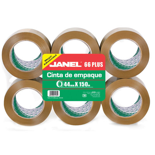 Janel 664415700 Cinta de Empaque, 6 Rollos de 44mm x 150m, Canela