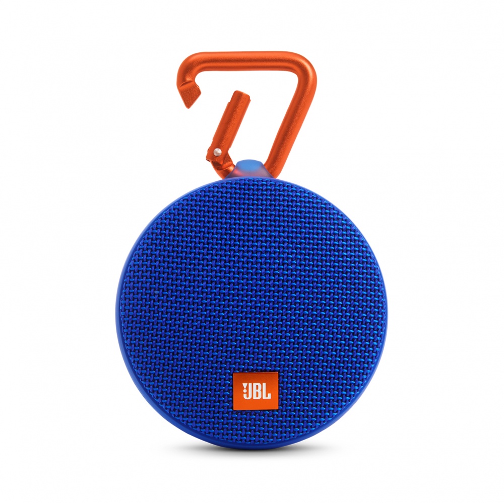 JBL Bocina Portátil Clip 2, Bluetooth, Inalámbrico, 3W RMS, Azul/Naranja - Resistente al Agua