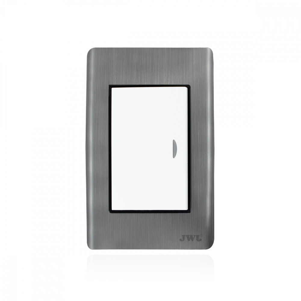 JWJ Placa con Apagador JTL-E7501, 1 Interruptor, 127V, 10A, Blanco/Acero