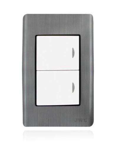 JWJ Placa con Apagador JTL-E7505, 2 Interruptores, 127V, 10A, Acero/Blanco
