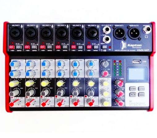 Kapton  Mezcladora KMX-M7, 8 Canales, Bluetooth, 1x USB, Negro/Rojo