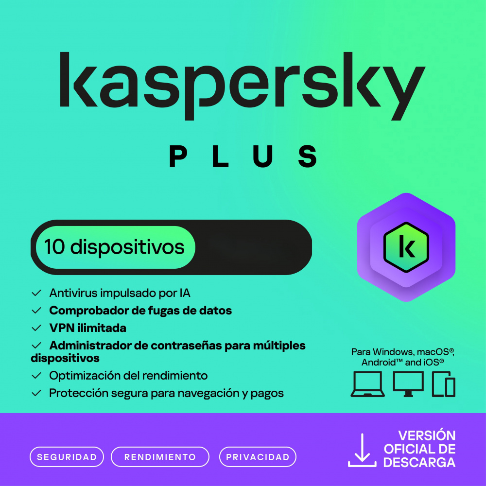 Kaspersky Plus Internet Security, 10 Dispositivos, 1 Año, Windows/Mac ― Producto Digital Descargable