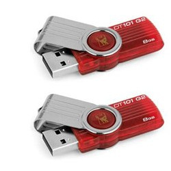 Memoria USB Kingston DataTraveler 101 G2, 8GB, USB 2.0, Rojo - 2 Piezas