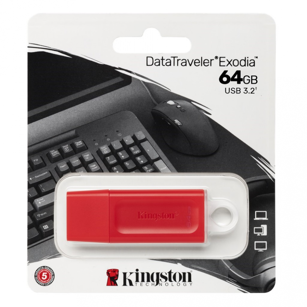 Memoria USB Kingston DataTraveler Exodia, 64GB, USB 3.2, Rojo