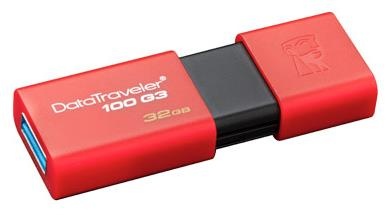 Memoria USB Kingston DataTraveler 100 G3, 32GB, USB 3.1, Lectura 100MB/s, Rojo