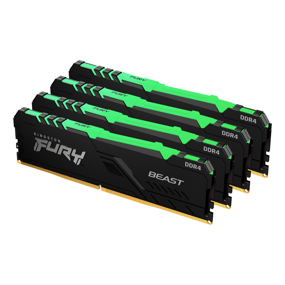 Kit Memoria RAM Kingston FURY Beast RGB DDR4, 3200MHz, 64GB (4 x 16GB), Non-ECC, CL16, XMP