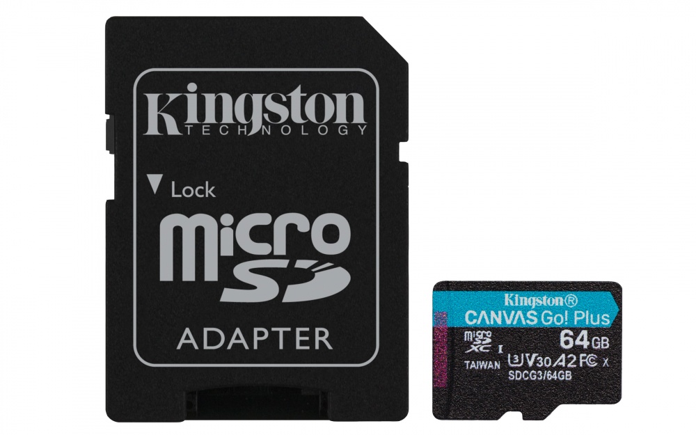 Memoria Flash Kingston Canvas Go! Plus, 64GB MicroSDXC UHS-I Clase 10, con Adaptador 