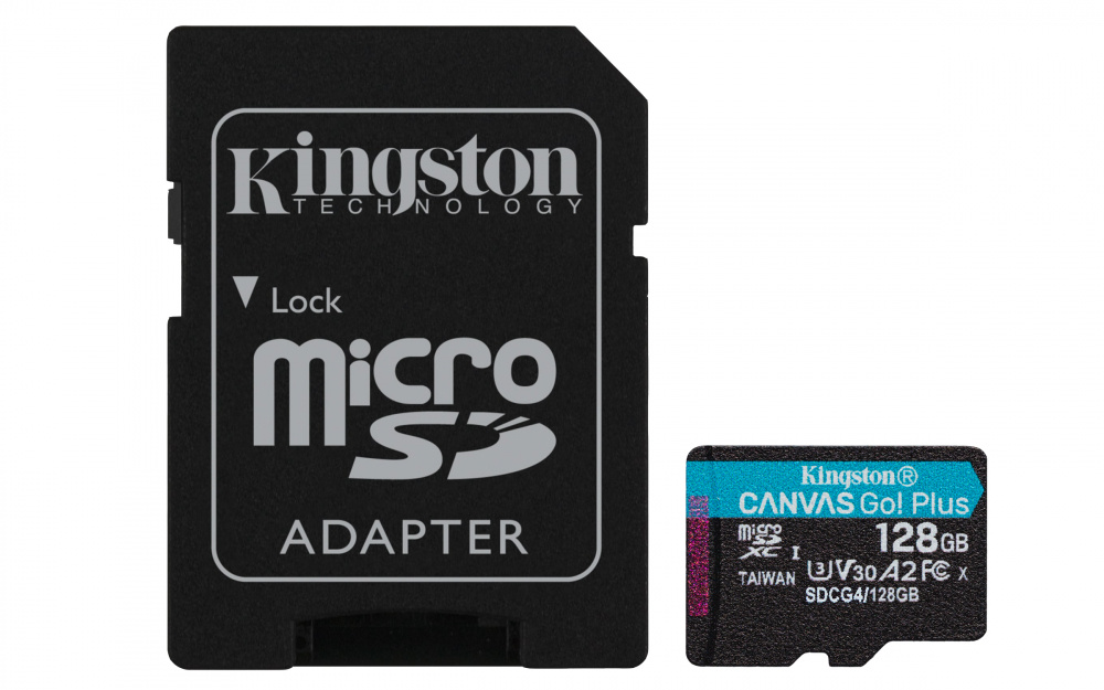 Memoria Flash Kingston Canvas Go! Plus, 128GB MicroSD UHS-I Clase 10, con Adaptador 