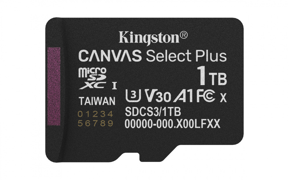 Memoria Flash Kingston Canvas Select Plus, 1TB MicroSD UHS-I Clase 10, con Adaptador