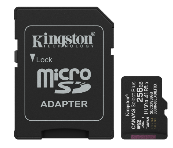 Memoria Flash Kingston Canvas Select Plus Gen3, 256GB MicroSD UHS-I Clase 10, con Adaptador