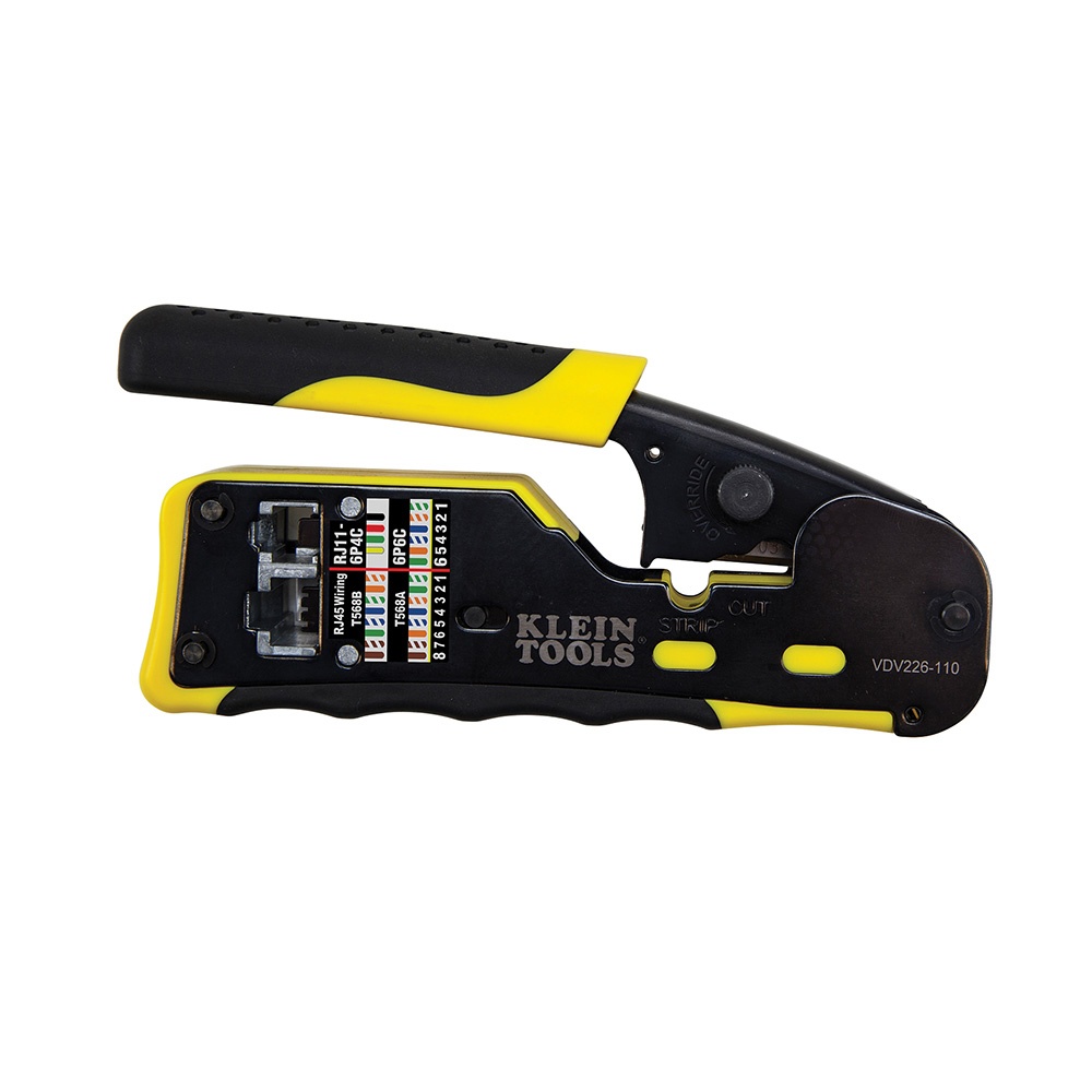 Klein Tools Pinza Ponchadora/Pelacables/Cortacables VDV226-110, RJ-11/RJ-12/RJ-45, Amarillo