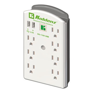 Koblenz Supresor de Pared SS-1100 USB, 9 Contactos, 2x USB, 1100 Joules, 120V, Blanco