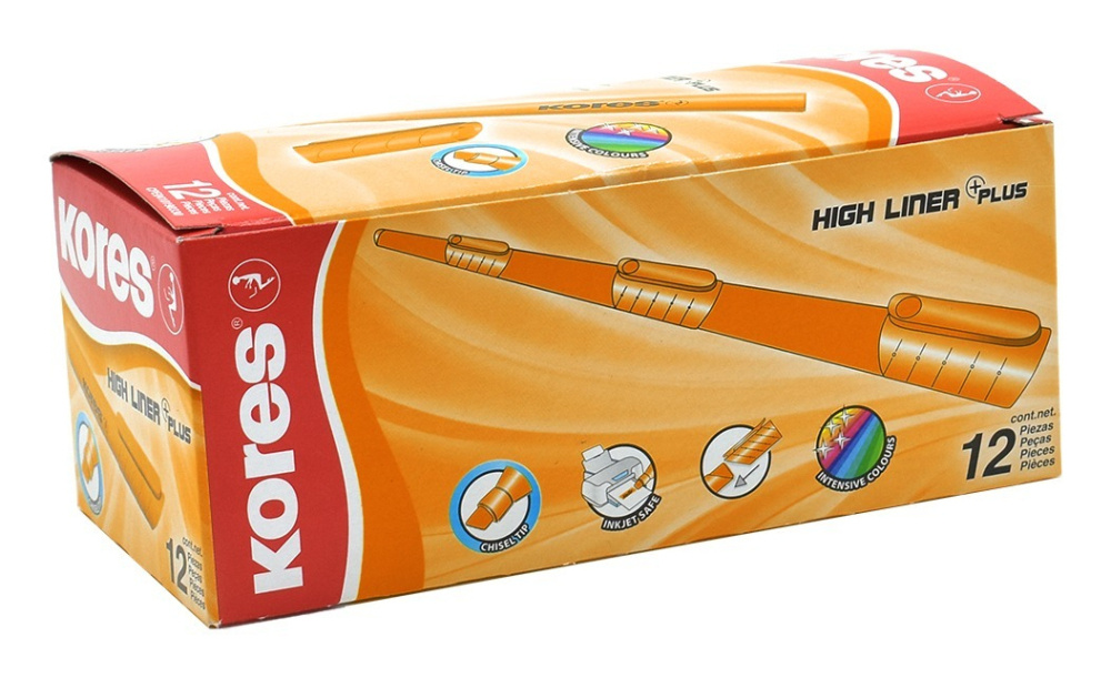 Kores Marca Textos High liner plus, Naranja, 12 Piezas