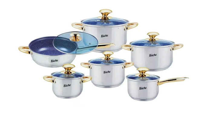 Kuche Batería de Cocina B1017, Acero Inoxidable, Antiadherente, 9 Piezas