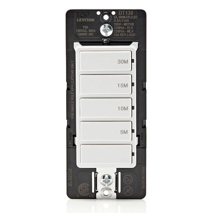 Leviton Apagador con Temporizador DT130-1LW, 5 Botones, 120V, 15A