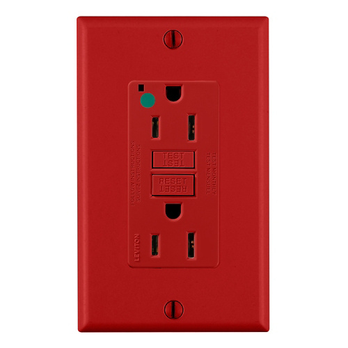 Leviton Tomacorriente GFNT1-HGR, 2 Enchufes, 125V, 15A, Rojo