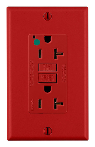Leviton Tomacorriente GFNT2-HGR, 2 Enchufes, 125V, 20A, Rojo