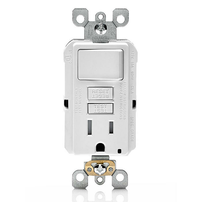 Leviton Tomacorriente GFSW1-W, 1 Enchufes, 125V, 15A, Blanco