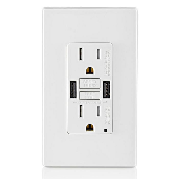 Leviton Tomacorriente GUSB1-00W, 2 Enchufes, 125 V, 15 A, Blanco