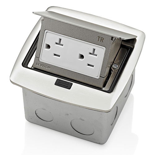 Leviton Tomacorriente Pop Up PFTR2-0BN, 2 Enchufes, 125V, 20A, Níquel