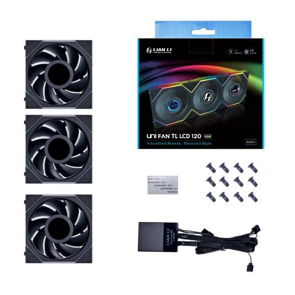 Ventilador Lian Li UNI FAN TL LCD RGB, 120mm, 350 - 1900RPM, Negro - 3 Piezas, Incluyue HUB