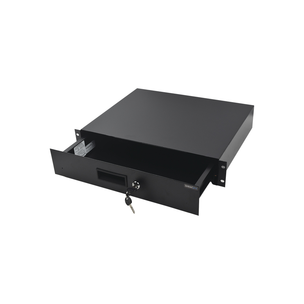 LinkedPRO Gaveta para Rack 19'', 2U, con Chapa de Seguridad ― Daños mayores pero funcional - Pestañas donde se atornilla dobladas.