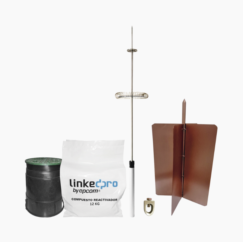 LinkedPRO Kit Punta Pararrayo LP-DIPOLO-ALU, Aluminio ― incluye Electrodo, Compuesto Conector 3/4 y Registro
