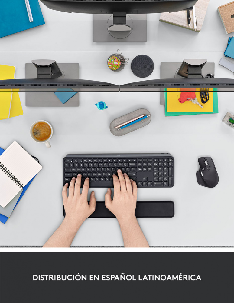 Teclado Logitech MX Keys, Inalámbrico, RF + Bluetooth, Negro (Español) ― Empaque abierto, producto nuevo.