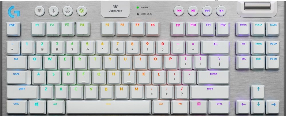Teclado Gamer Logitech G915 TKL RGB, Teclado Mecánico, Switch GL Táctil, Inalámbrico, Blanco (Inglés)