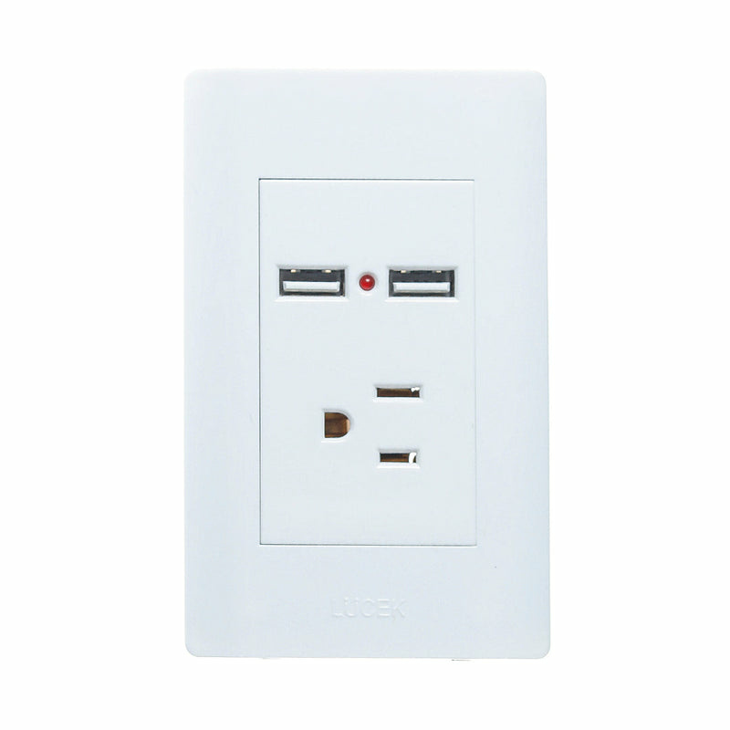 Lucek Tomacorriente BA05-B, 1 Enchufe + 2x USB-A, 110 - 250V, 16A, Blanco