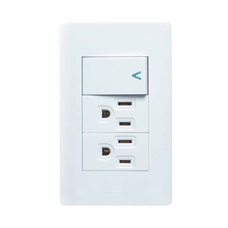 Lucek Tomacorriente BA20-B, 2 Enchufes + 1 Apagador, 127V, 15A, Blanco