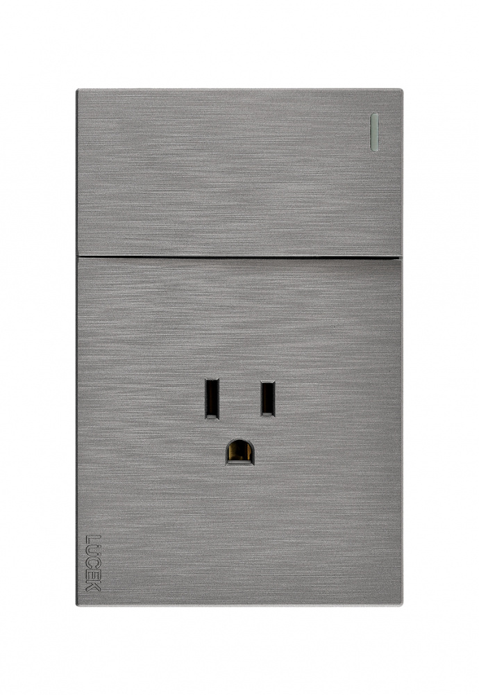 Lucek Tomacorriente BF07-P, 1 Enchufe + 1 Apagador, 110 - 250V, 15A, Plata