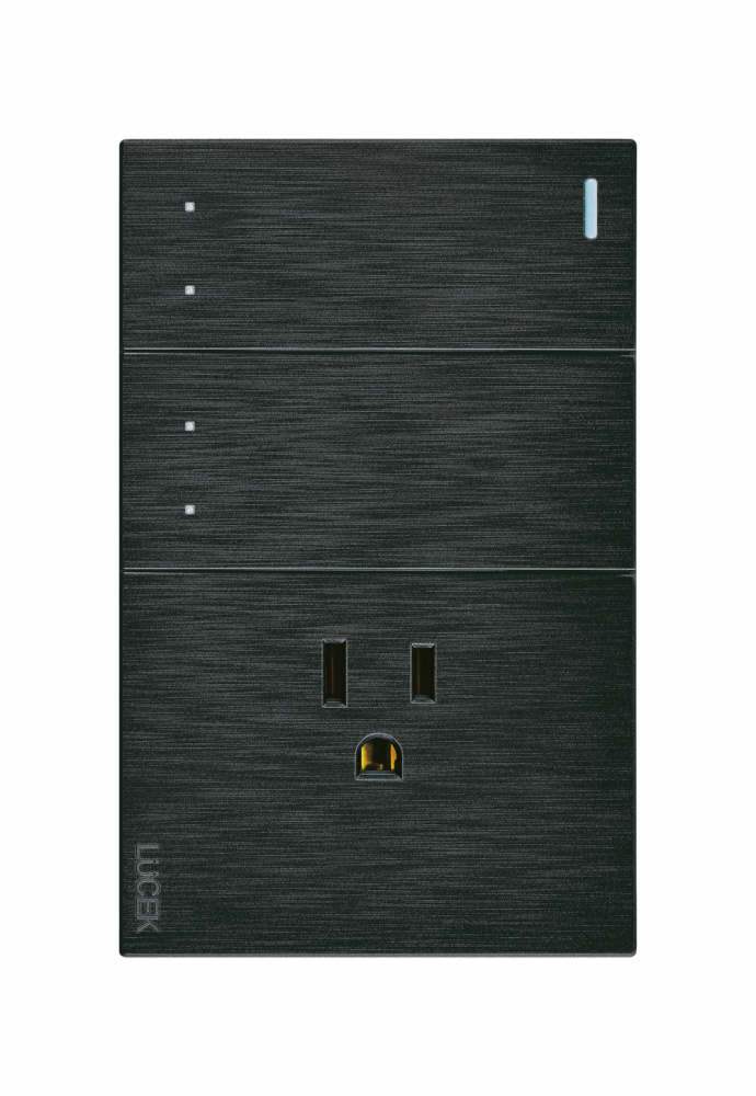 Lucek Tomacorriente BF13-N, 1 Enchufe + 2 Apagadores, 110 - 250V, 15A, Negro