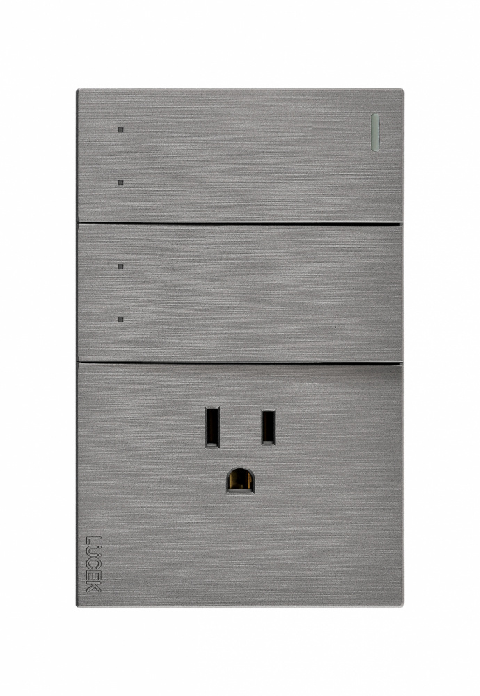 Lucek Tomacorriente BF13-P, 1 Enchufe + 2 Apagadores, 110 - 250V, 15A, Gris