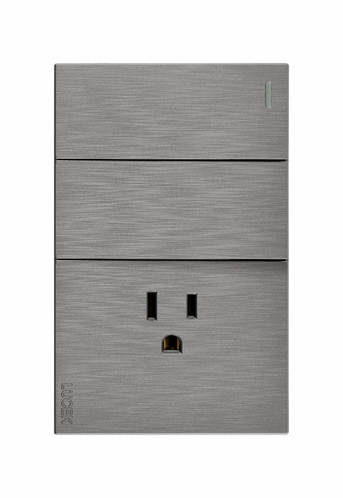 Lucek Tomacorriente BF19-P, 1 Enchufe + 2 Apagadores, 110 - 250V, 15A, Gris