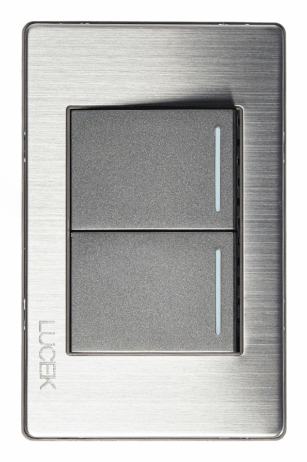 Lucek Placa con Apagador BP02-M/A, 2 Interruptores, 127 - 250V, 16A, Plata