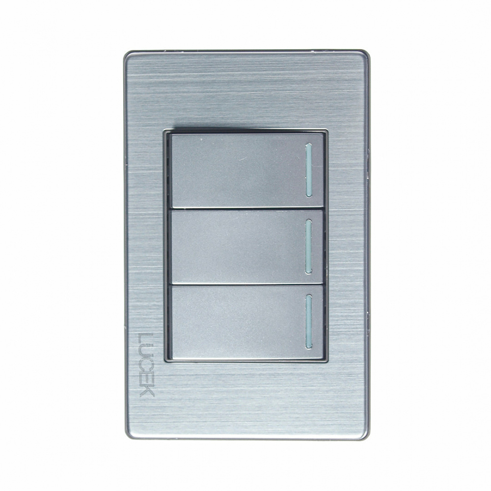Lucek Placa con Apagador BP03-M/P, 3 Interruptores,127 - 250V, 16A, Plata