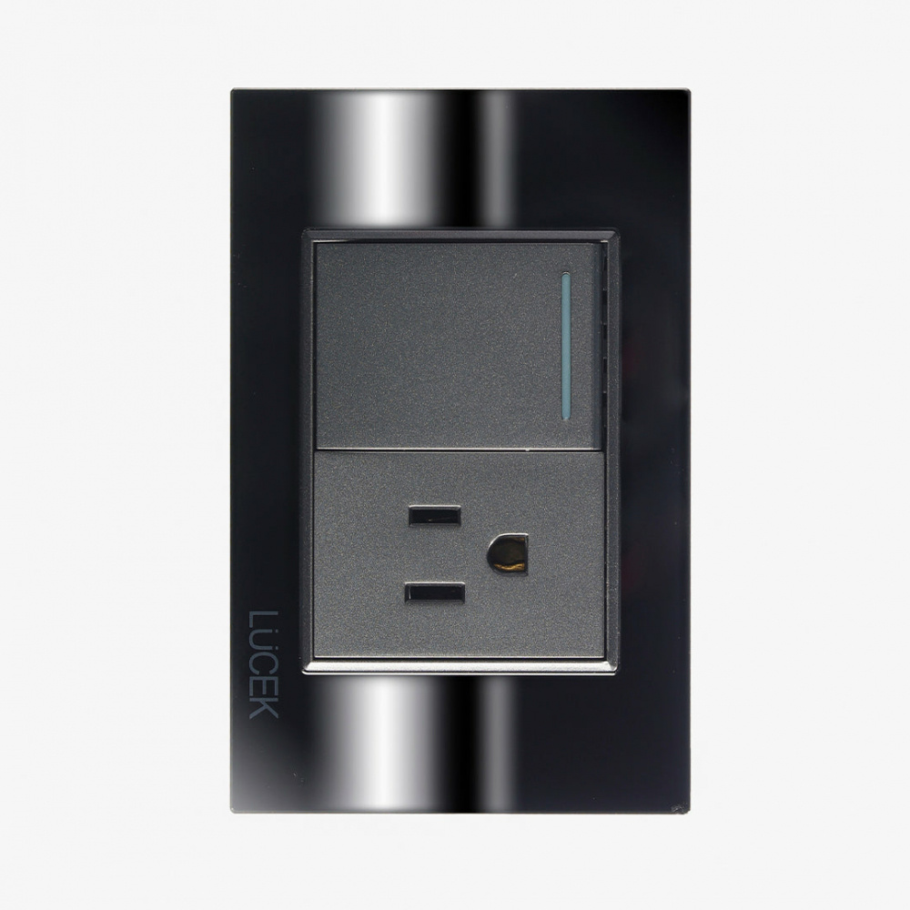 Lucek Tomacorriente BP07-CEN, 1 Enchufe + 1 Apagador, 250V, 16A, Negro