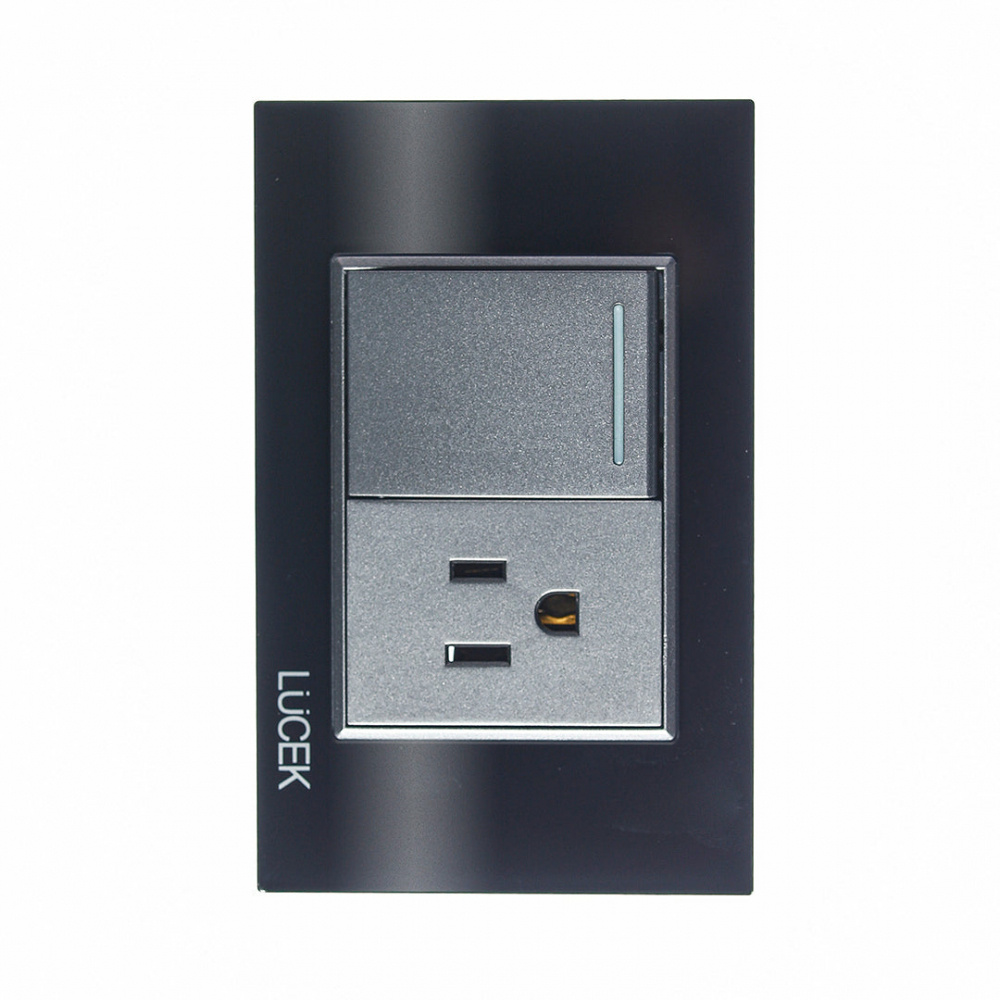 Lucek Tomacorriente BP07-CNN, 1 Enchufes, 250V, 16A, Negro