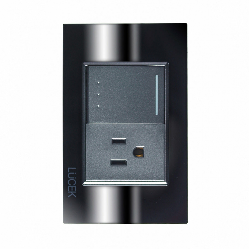 Lucek Tomacorriente BP07/3-CEN, 1 Enchufe + 1 Apagador, 110 - 250V, 15A, Espejo Negro