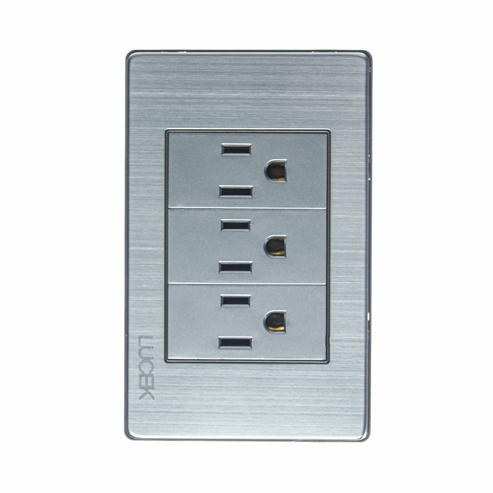 Lucek Tomacorriente BP08-M/P, 3 Enchufes, 110 - 250V, 15A, Plata