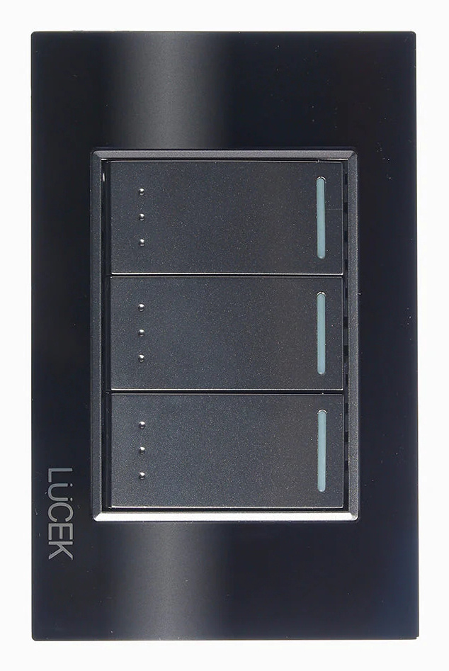 Lucek Placa con Apagador BP10-CNN, 3 Interruptores, 250V, 16A, Cristal Negro